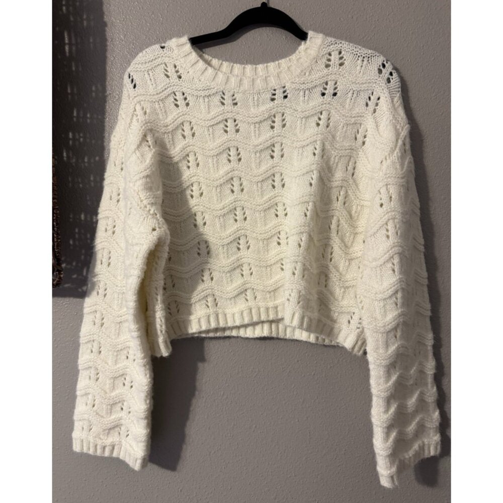 Anthropologie Storia Sweater S Small Cream Crochet Knit Cropped Pullover